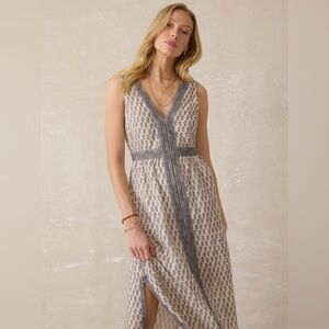Faherty Macey Linen Maxi Dress Pearl Blossom Size Small